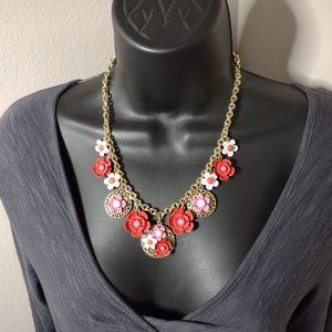 Very Cute Talbots Red, Pink, And White Flower Necklace 21 Inches Long